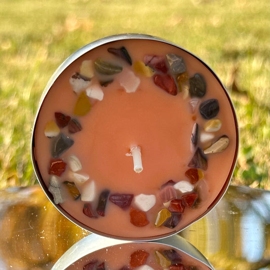 XL Crystal Infused Tea Light Candles | Pumpkin Spice Scent x Mookaite Jasper
